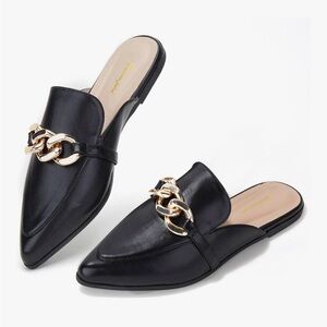 Elegant Black Mules with Gold Chain
